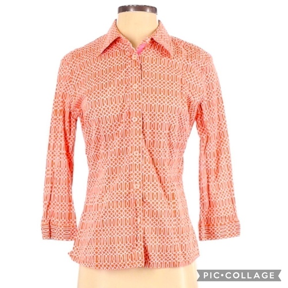 Tizzie Geometric Print Long Sleeve Button Up Top - Picture 1 of 3